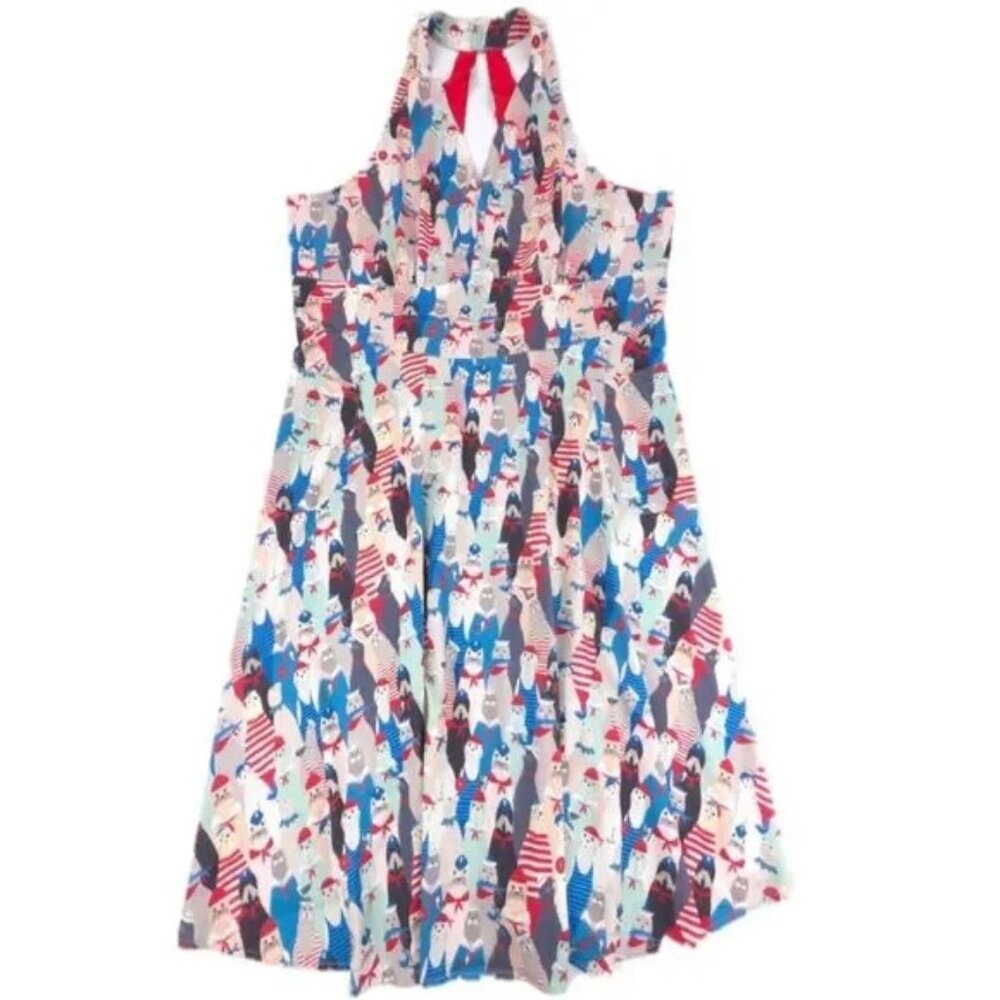 GUC Unique Vintage La Jolla Cove Print Halter Swing Dress Retro Novelty Print XL